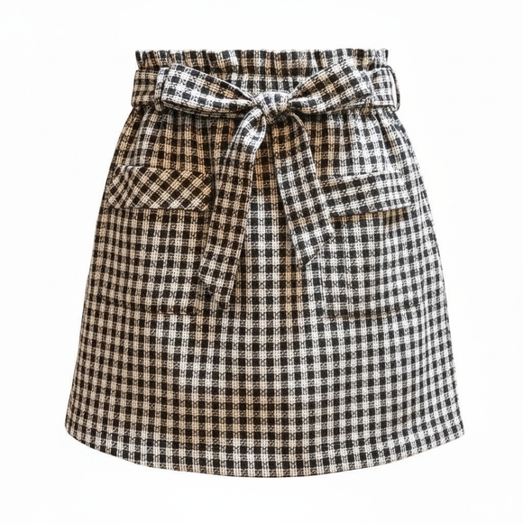 Checkered Mini Skirt With Bow And Front Pocket Detail -Size XLarge EUC - Picture 2 of 8